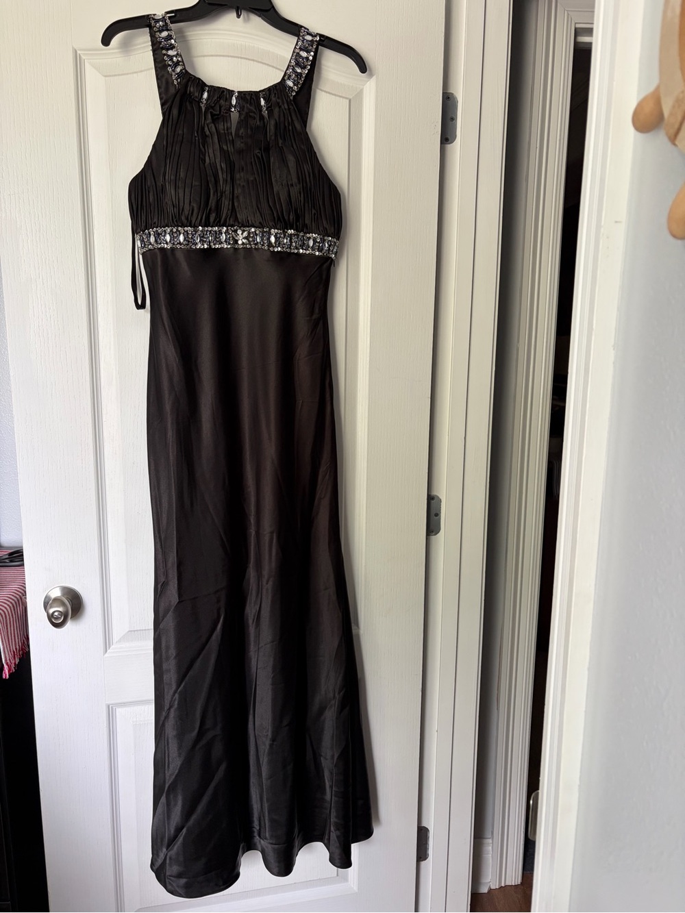 Elegant Black Embellished Halter Maxi Dress